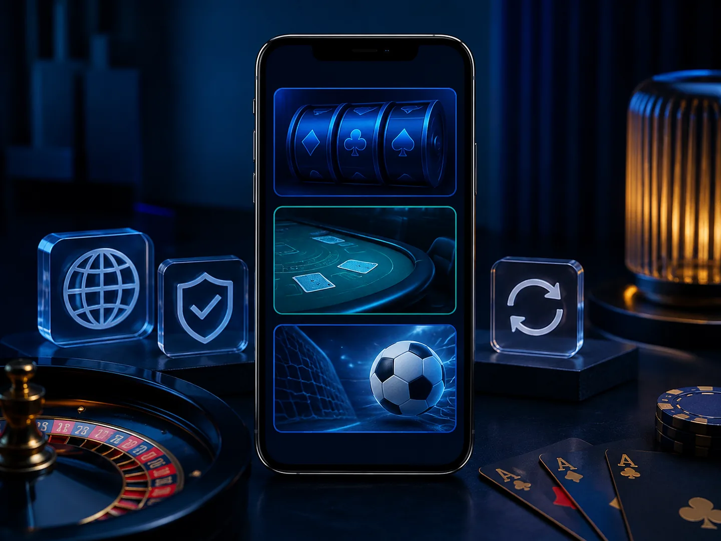 Ponsel menampilkan kategori kasino mobile generik untuk evaluasi perangkat